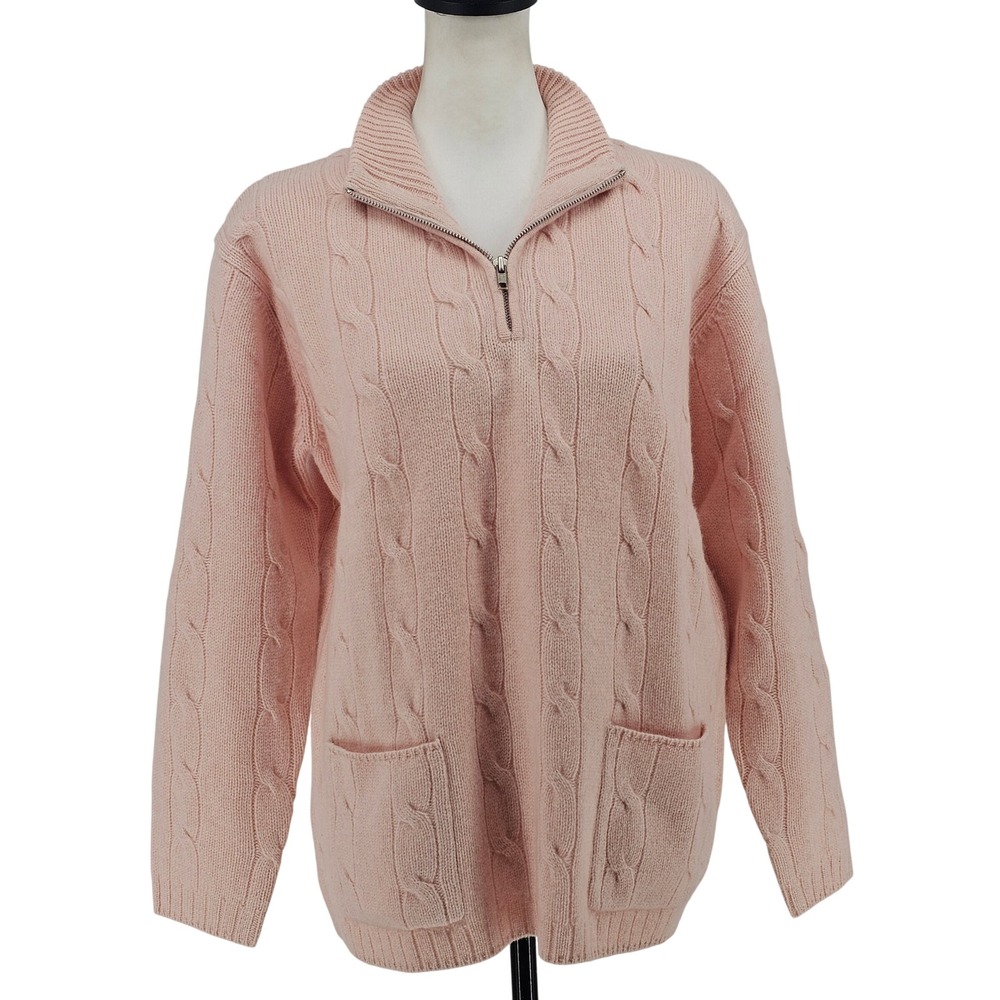 Jones New York Lambswool Quarter Zip Sweater M Pink Cable Knit‎ Grandmacore